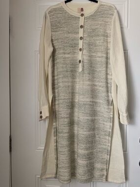 Anthropologie Pilcro Cream and Gray Button-Front Cotton/Gauze Dress Size S